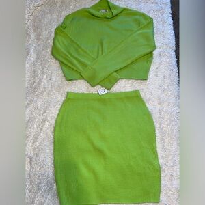 Fashion Nova Lime Green Ribbed Skirt Set
